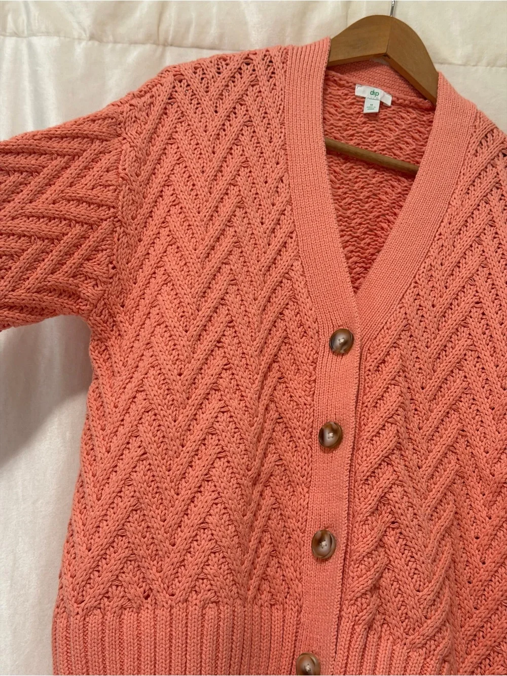 dip Coral Knit Chevron Button-Front Cardigan